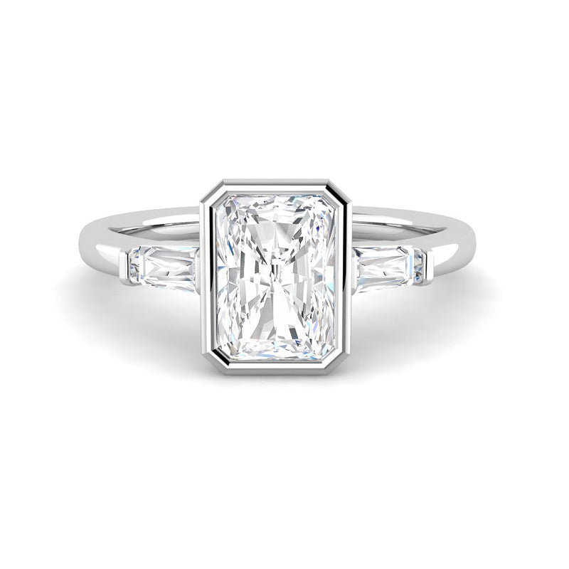 Emerald Cut Bezel w. Baguette Sides (White Gold)