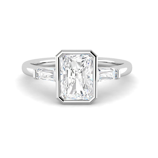 Emerald Cut Bezel w. Baguette Sides (White Gold)