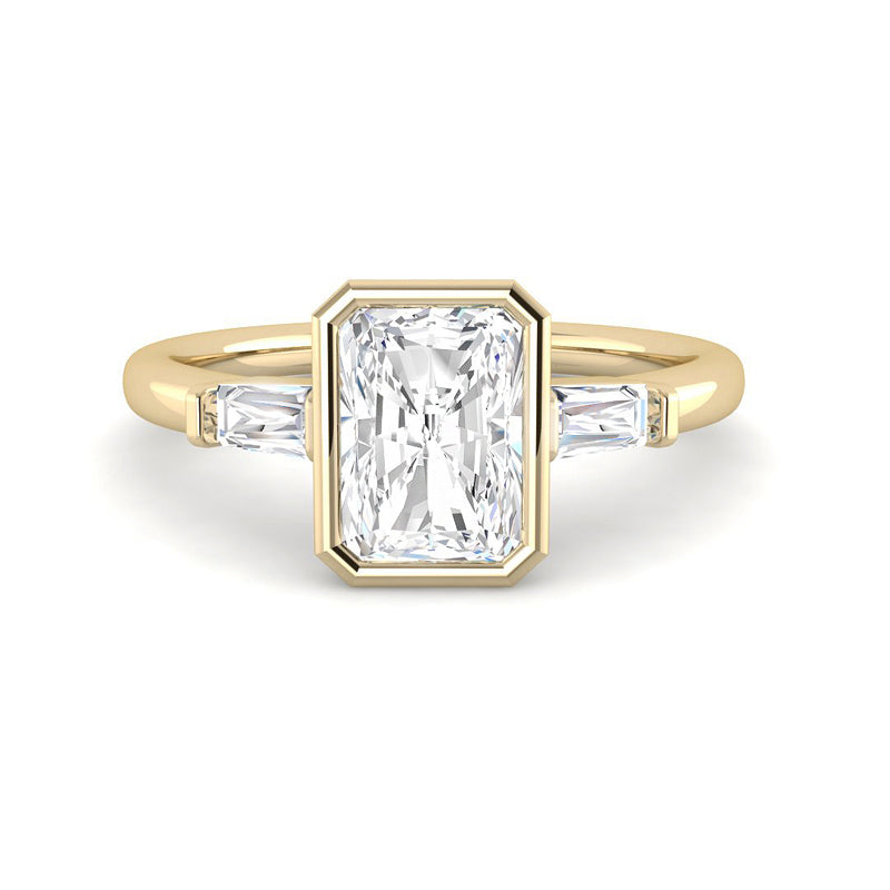 Emerald Cut Bezel w. Baguette Sides (Yellow Gold)