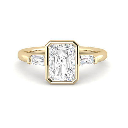 Emerald Cut Bezel w. Baguette Sides (Yellow Gold)