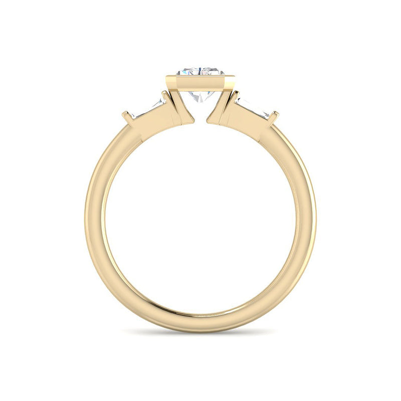 Emerald Cut Bezel w. Baguette Sides (Yellow Gold)