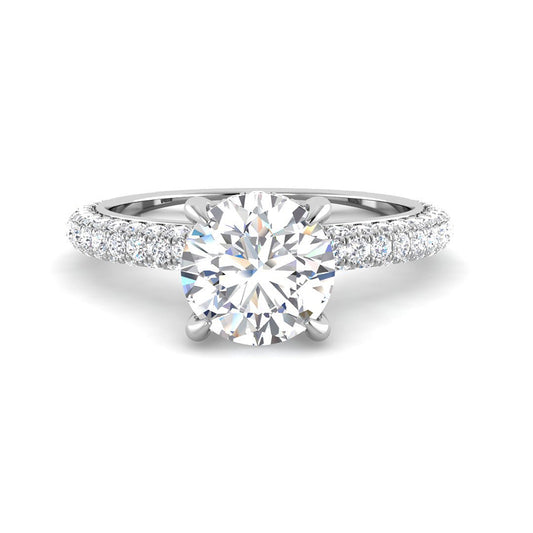 Round Solitaire with Pavé Diamond Band (White Gold)