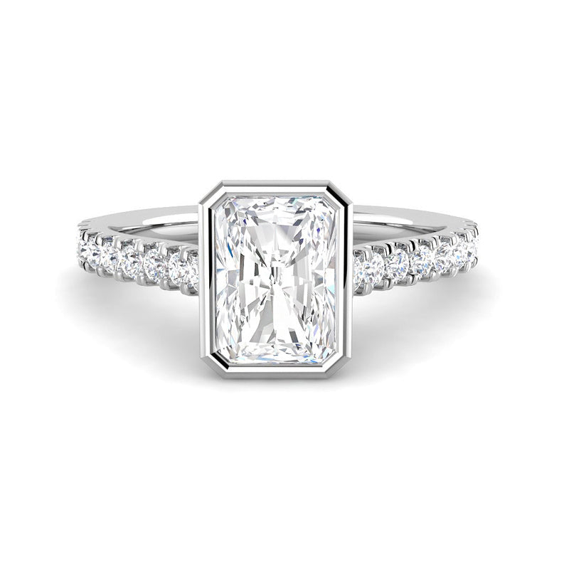Emerald Cut Bezel w. Diamond Band (White Gold)