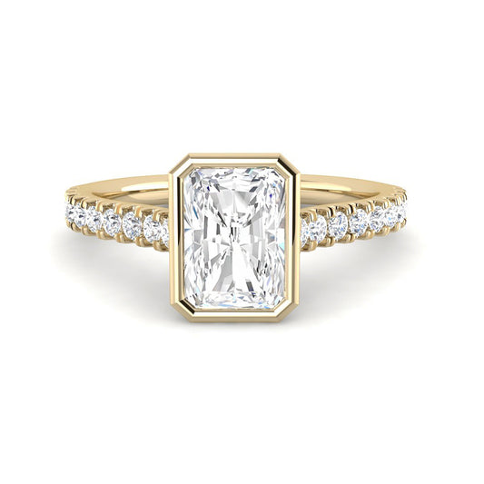 Emerald Cut Bezel w. Diamond Band (Yellow Gold)