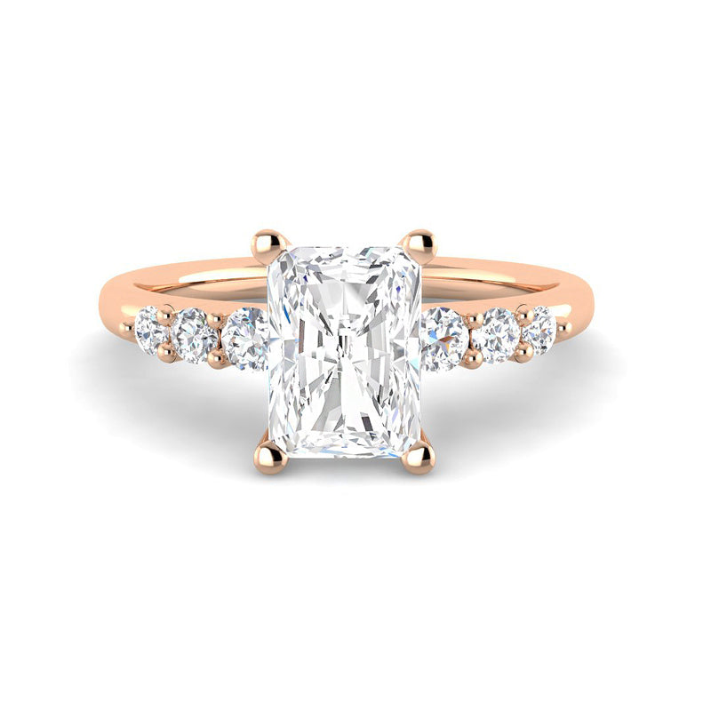 Emerald Cut w. Graduated Round Side Stones (Rose Gold)