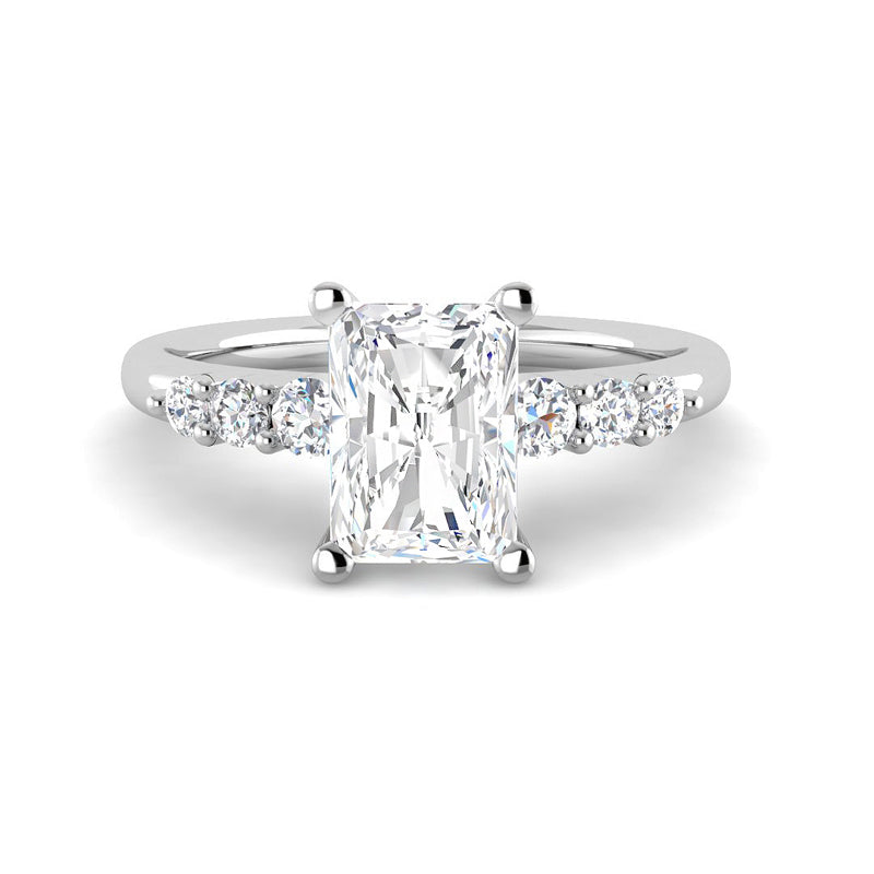 Emerald Cut w. Graduated Round Side Stones (White Gold)