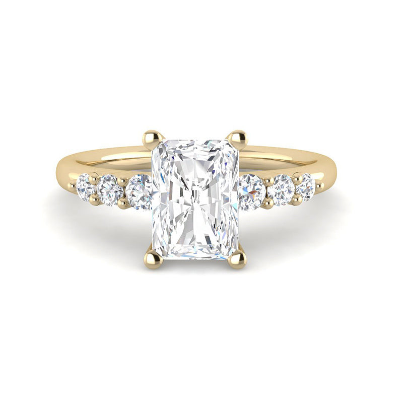 Emerald Cut w. Graduated Round Side Stones (Yellow Gold)