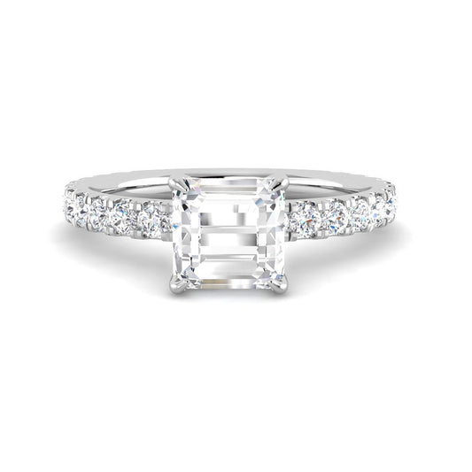 Asscher Solitaire Pavé Band Setting (White Gold)