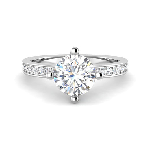 Round Solitaire w. Diamond Channel Band (White Gold)