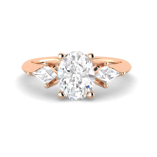 Trilogy Oval Solitaire w. Kite Accent Stones (Rose Gold)