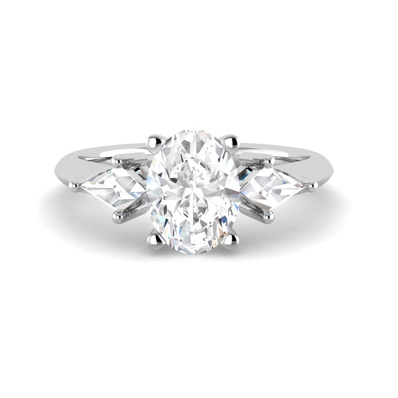 Trilogy Oval Solitaire w. Kite Accent Stones (White Gold)