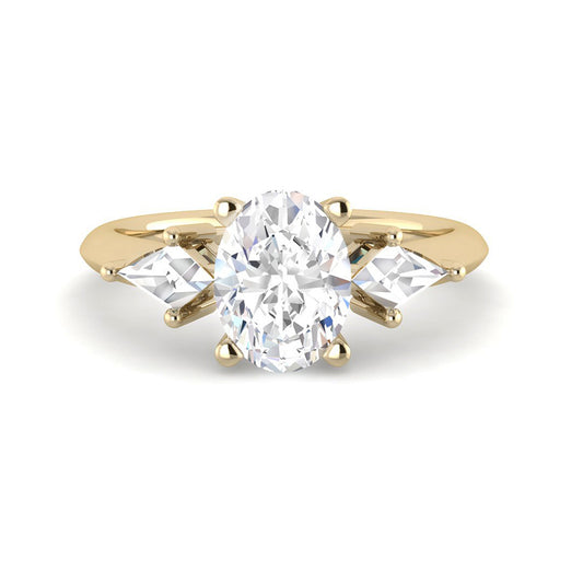 Trilogy Oval Solitaire w. Kite Accent Stones (Yellow Gold)