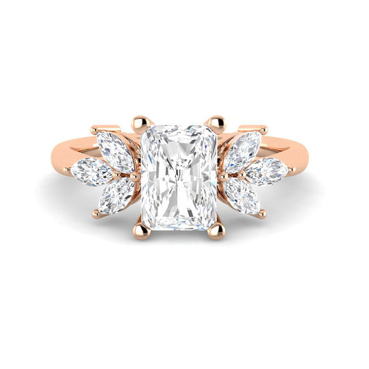 Emerald Cut w. Floral Marquise Cluster Side Stones (Rose Gold)