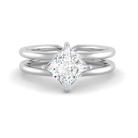 Princess Solitaire Compass Hidden Halo Setting (White Gold)