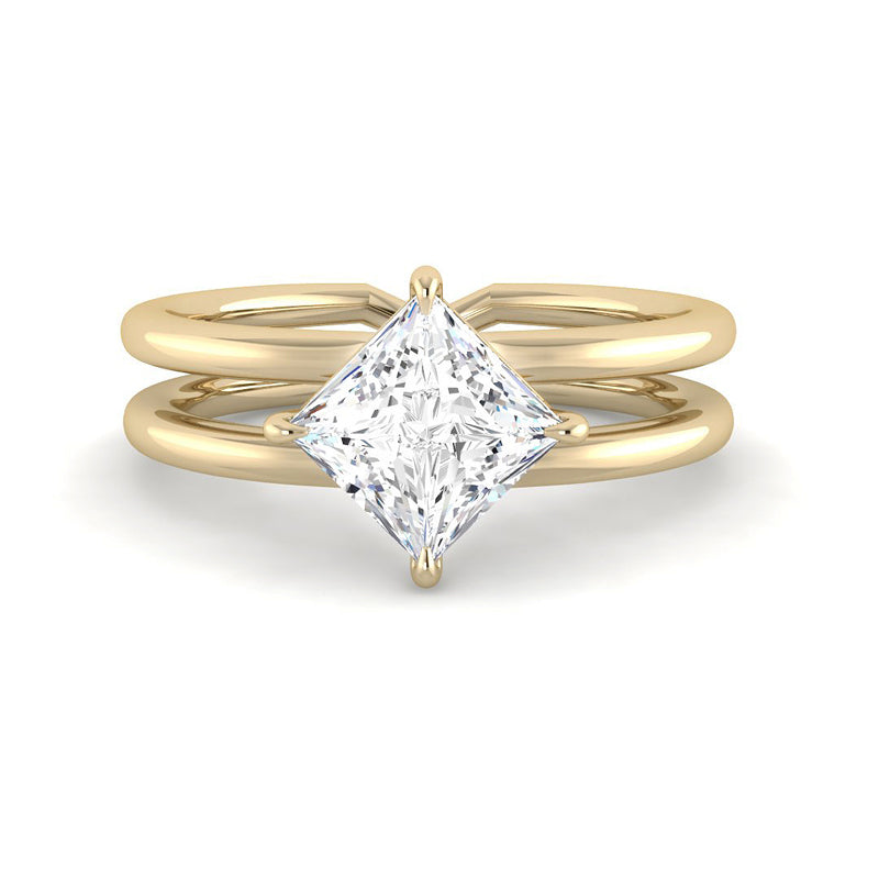 Princess Solitaire Compass Hidden Halo Setting (Yellow Gold)