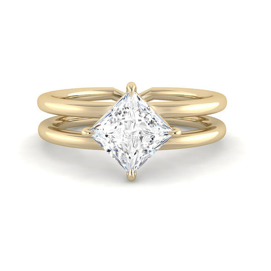 Princess Solitaire Compass Hidden Halo Setting (Yellow Gold)