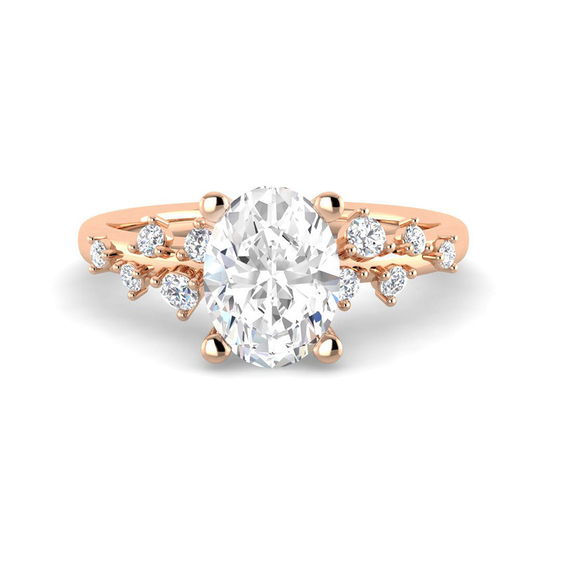 Oval Solitaire w. Chevron Accent Stones (Rose Gold)