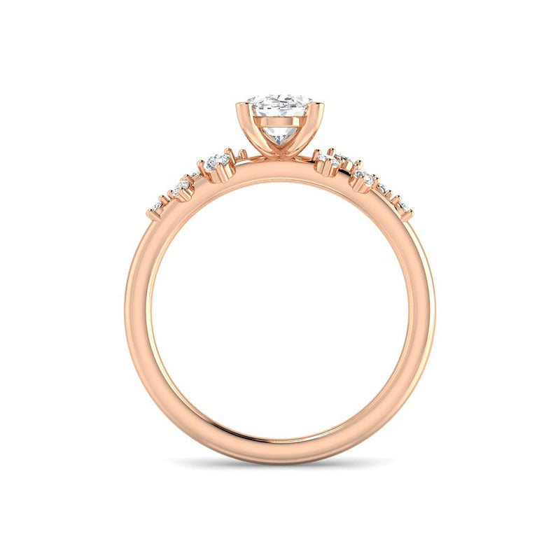 Oval Solitaire w. Chevron Accent Stones (Rose Gold)