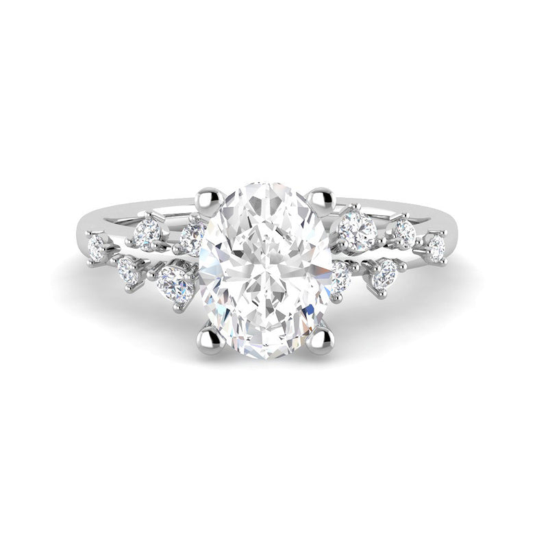 Oval Solitaire w. Chevron Accent Stones (White Gold)