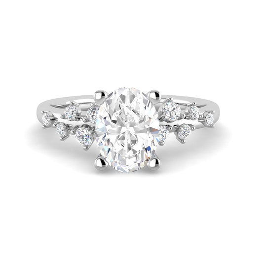 Oval Solitaire w. Chevron Accent Stones (White Gold)