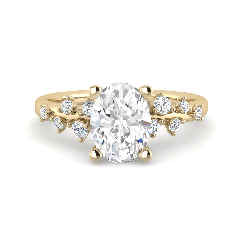Oval Solitaire w. Chevron Accent Stones (Yellow Gold)