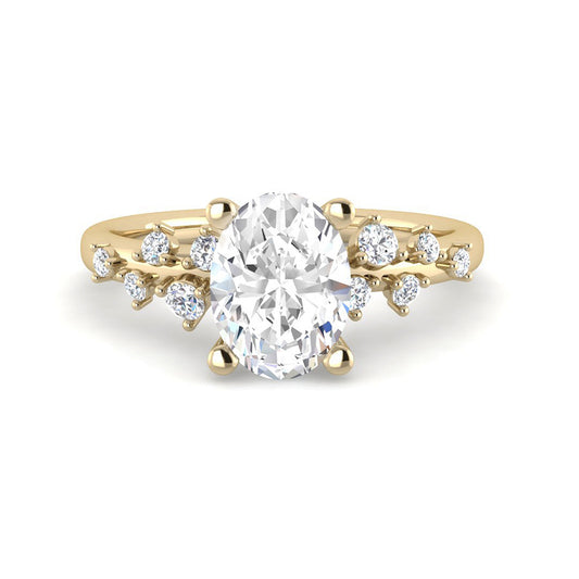 Oval Solitaire w. Chevron Accent Stones (Yellow Gold)