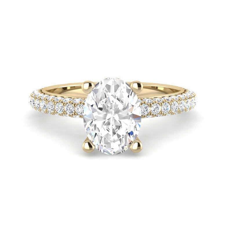 Oval Solitaire w. Pavé Diamond Band (Yellow Gold)