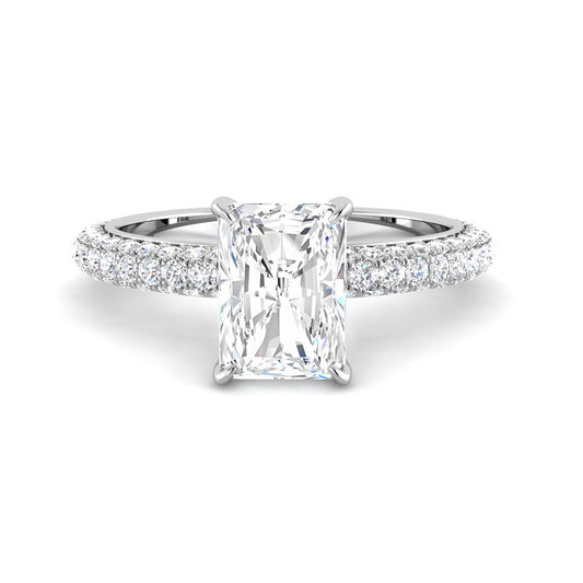 Emerald Cut w. Triple-Row Pavé Band (White Gold)