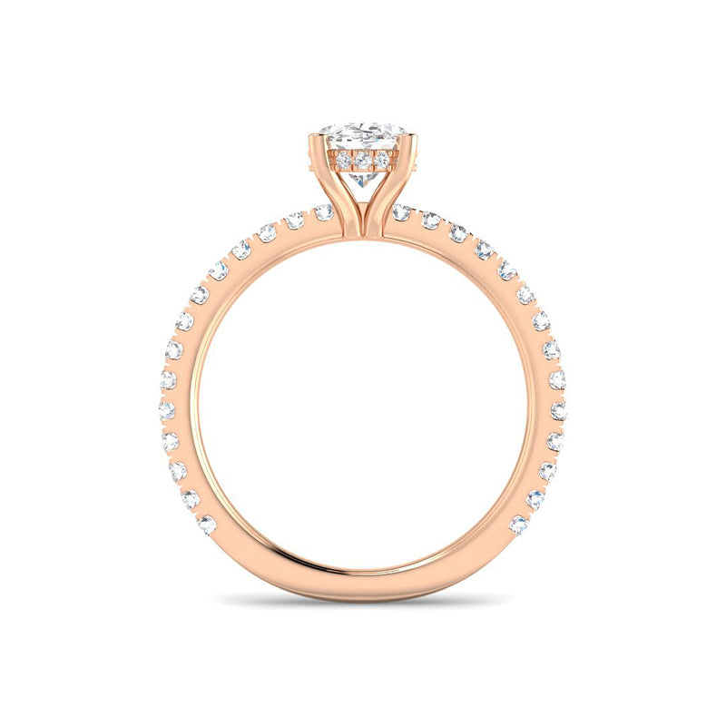 Oval Solitaire w. Diamond Band and Hidden Halo (Rose Gold)