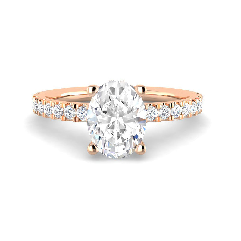 Oval Solitaire w. Diamond Band and Hidden Halo (Rose Gold)