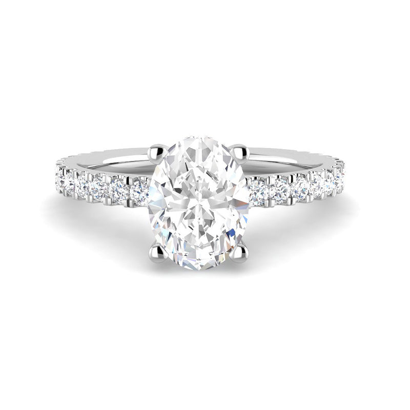 Oval Solitaire w. Diamond Band and Hidden Halo (White Gold)