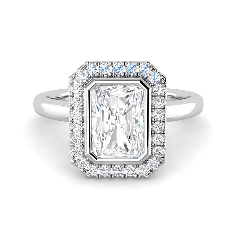 Emerald Cut Halo w. Plain Band (White Gold)