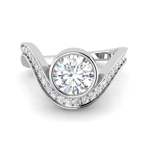 Bezel-Set Round Solitaire w. Curved Pavé Band (White Gold)
