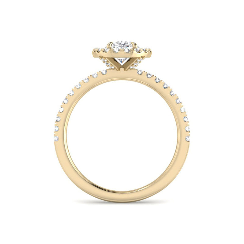 Oval Solitaire w. Diamond Band, Halo and Hidden Basket (Yellow Gold)