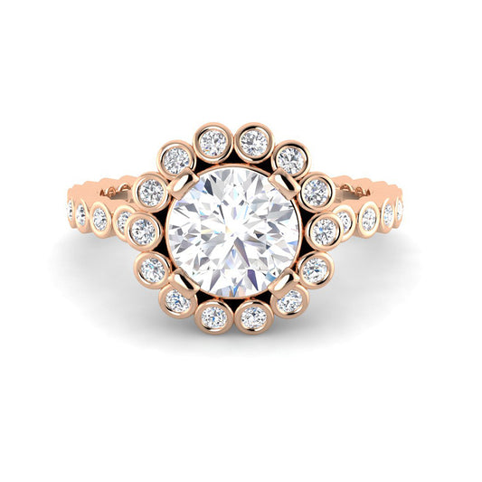 Round Solitaire w. Bezel-Set Accents (Rose Gold)