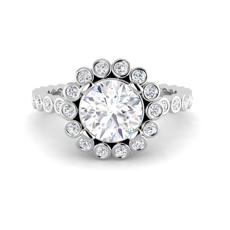 Round Solitaire w. Bezel-Set Accents (White Gold)