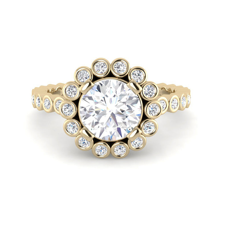 Round Solitaire w. Bezel-Set Accents (Yellow Gold)