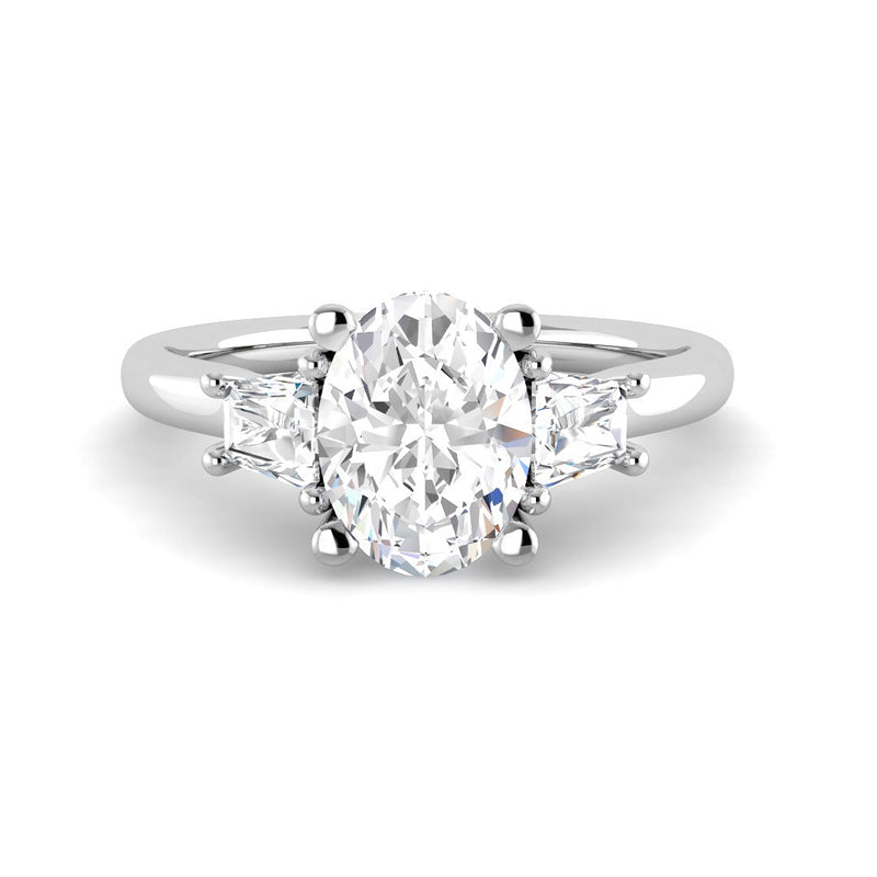 Trilogy Oval Solitaire w. Trapezoids (White Gold)