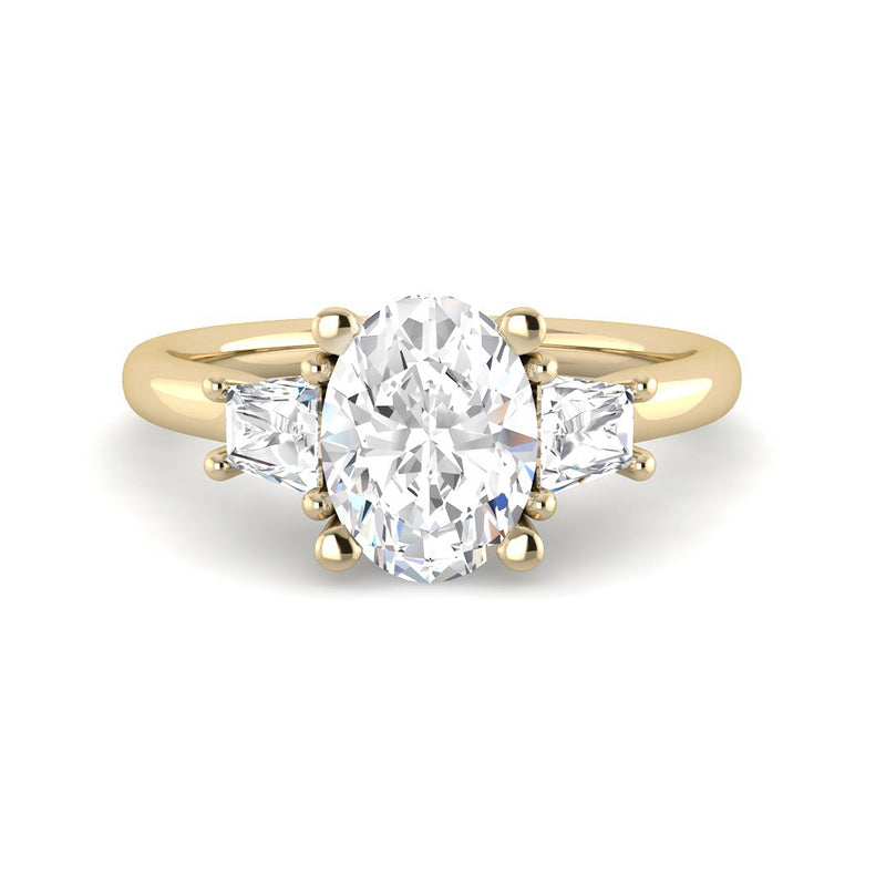 Trilogy Oval Solitaire w. Trapezoids (Yellow Gold)