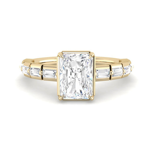 Emerald Cut w. Baguette Band and Bezel Claw Setting (Yellow Gold)