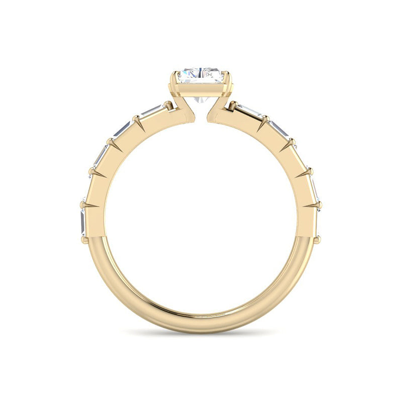 Emerald Cut w. Baguette Band and Bezel Claw Setting (Yellow Gold)
