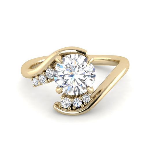 Round Solitaire w. Curved Band and Graduated Side Stones (Yellow Gold)