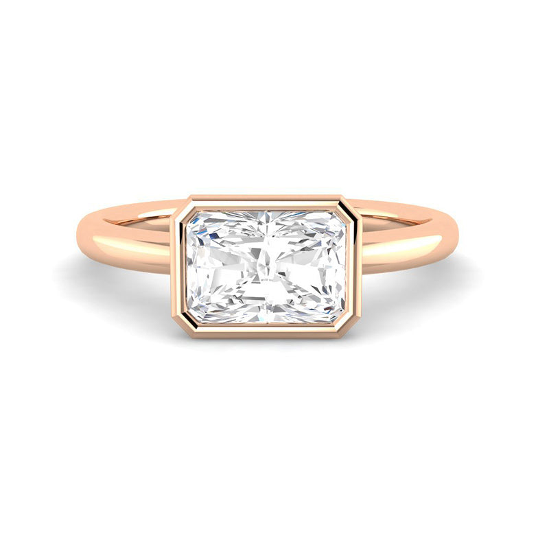 East-West Radiant Cut Bezel w. Open Basket (Rose Gold)