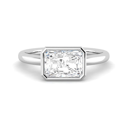 East-West Radiant Cut Bezel w. Open Basket (White Gold)