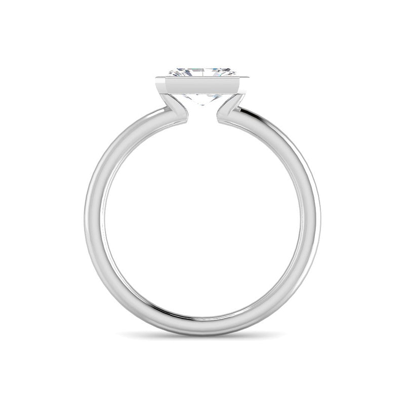 East-West Radiant Cut Bezel w. Open Basket in white gold, front view