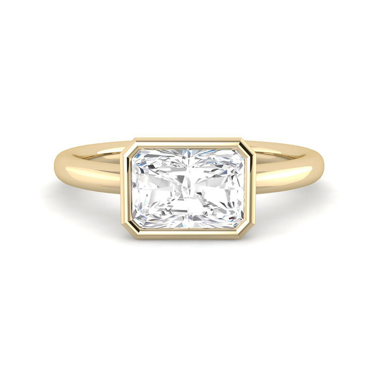 East-West Radiant Cut Bezel w. Open Basket (Yellow Gold)