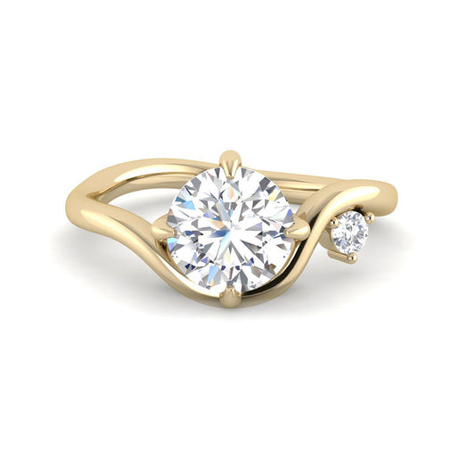 Round Solitaire w. Curved Band and Accent Side Stone (Yellow Gold)
