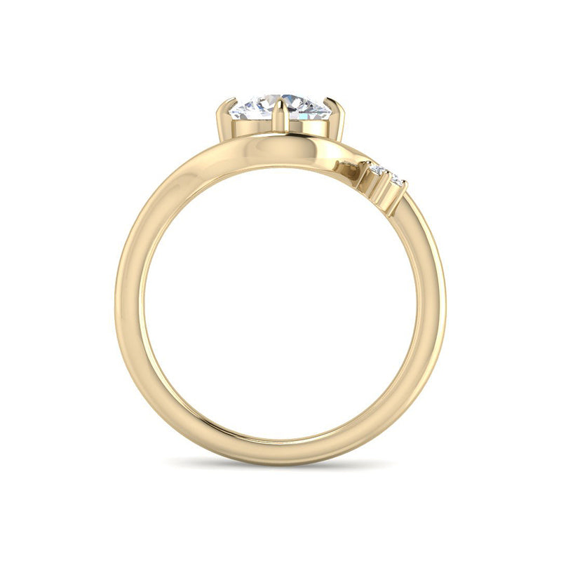 Round Solitaire w. Curved Band and Accent Side Stone (Yellow Gold)