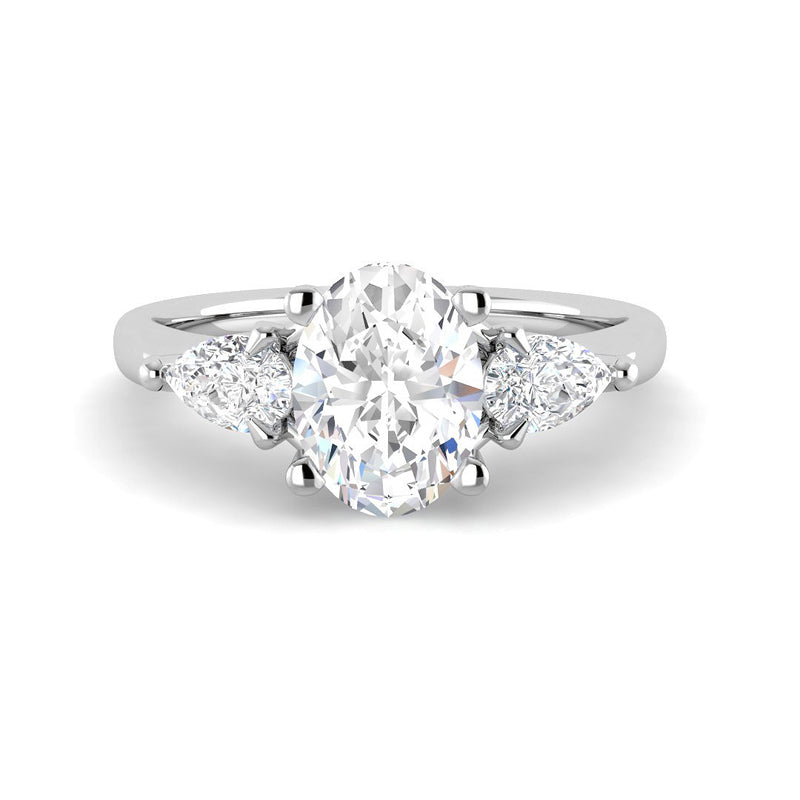 Trilogy Oval Solitaire w. Pear-shaped Accent Stones (White Gold)