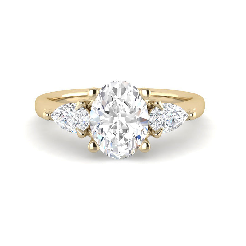 Trilogy Oval Solitaire w. Pear-shaped Accent Stones (Yellow Gold)